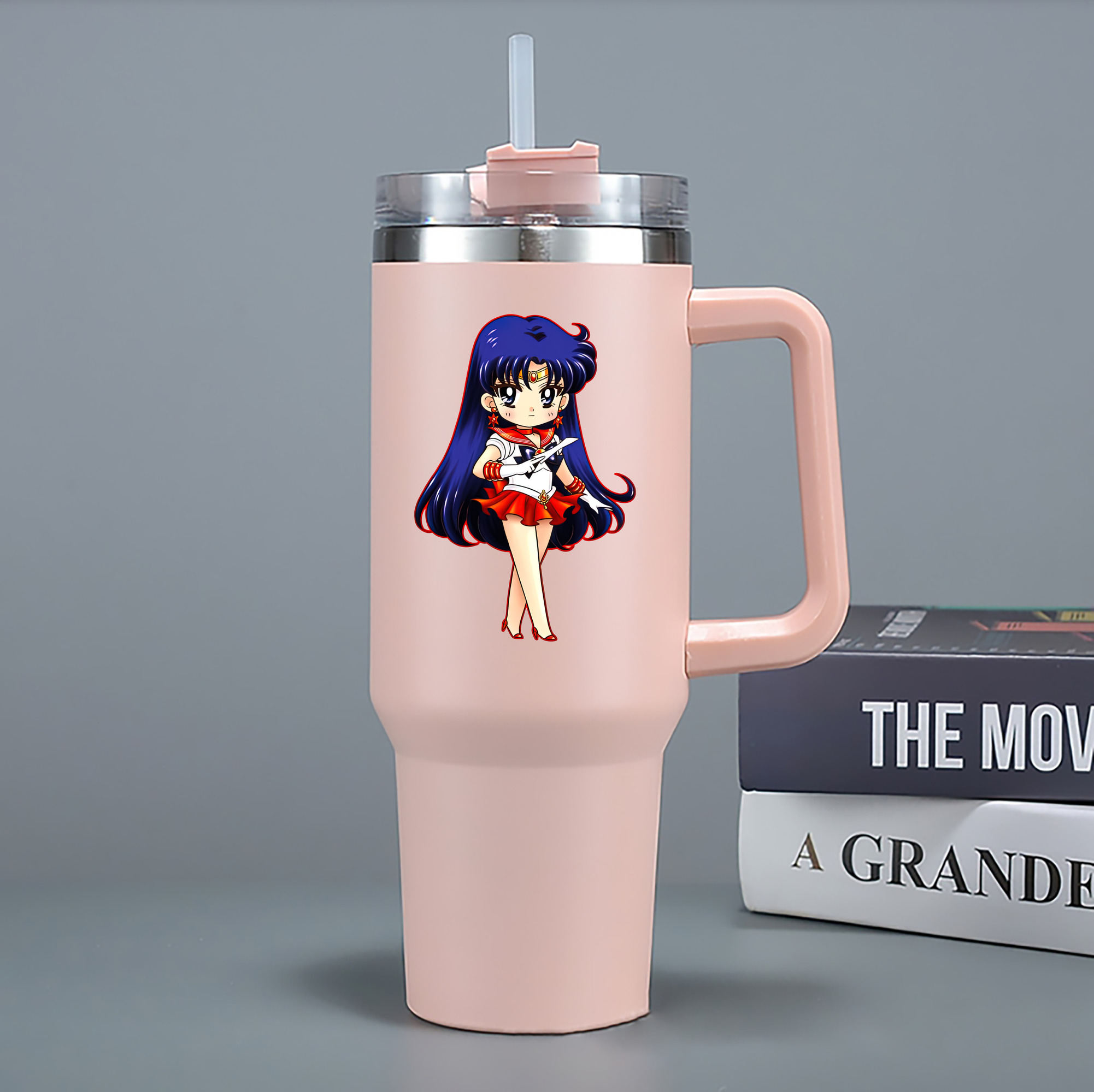 （画像用） 美少女戦士セーラームーン 火野レイ ひの レイ Sailor Moon Hino Rei （セーラーマーズ,Sailor Mars） 1200mL車用タンブラー - クリスタルステッカー（プラスチックストロー付き）